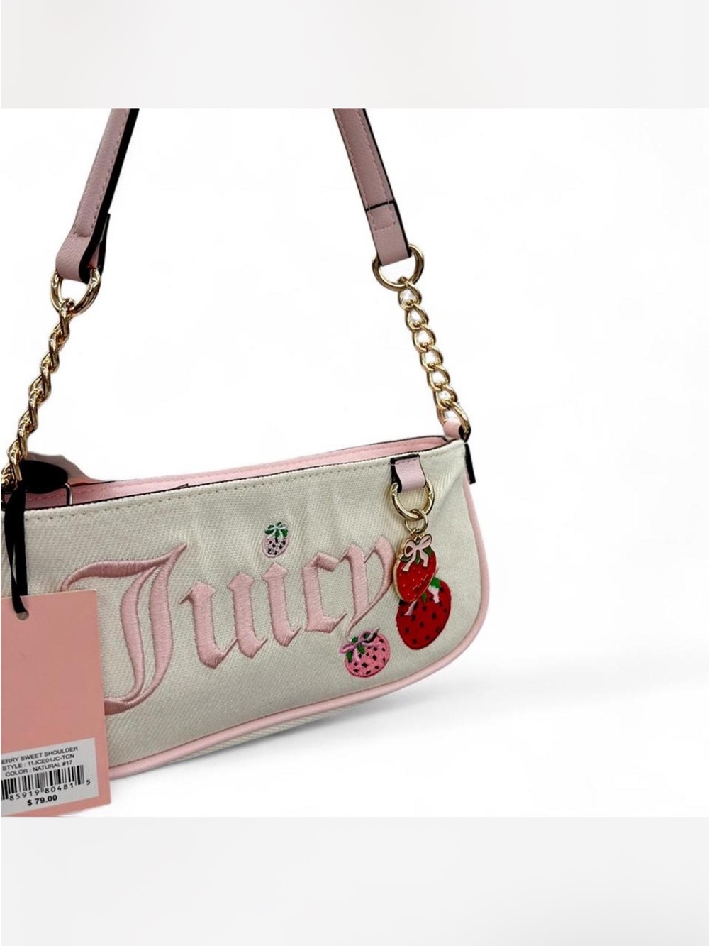 Juicy Couture Cream & Pink Embroidered Strawberry Shoulder Bag